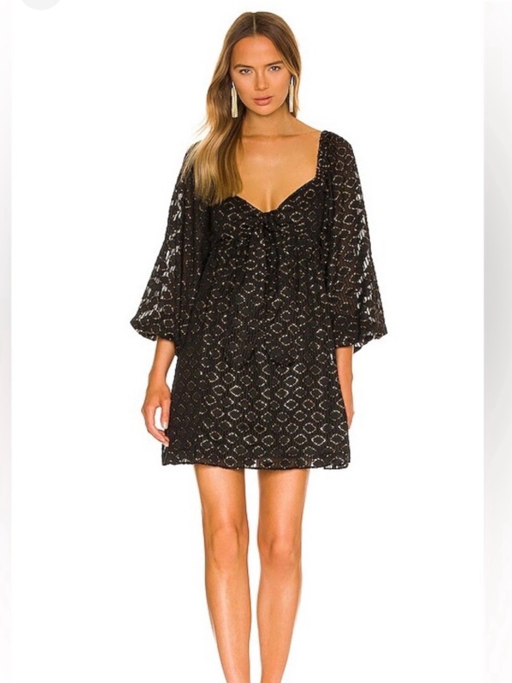 Amanda Uprichard Black Metallic Patterned Babydoll Mini Dress